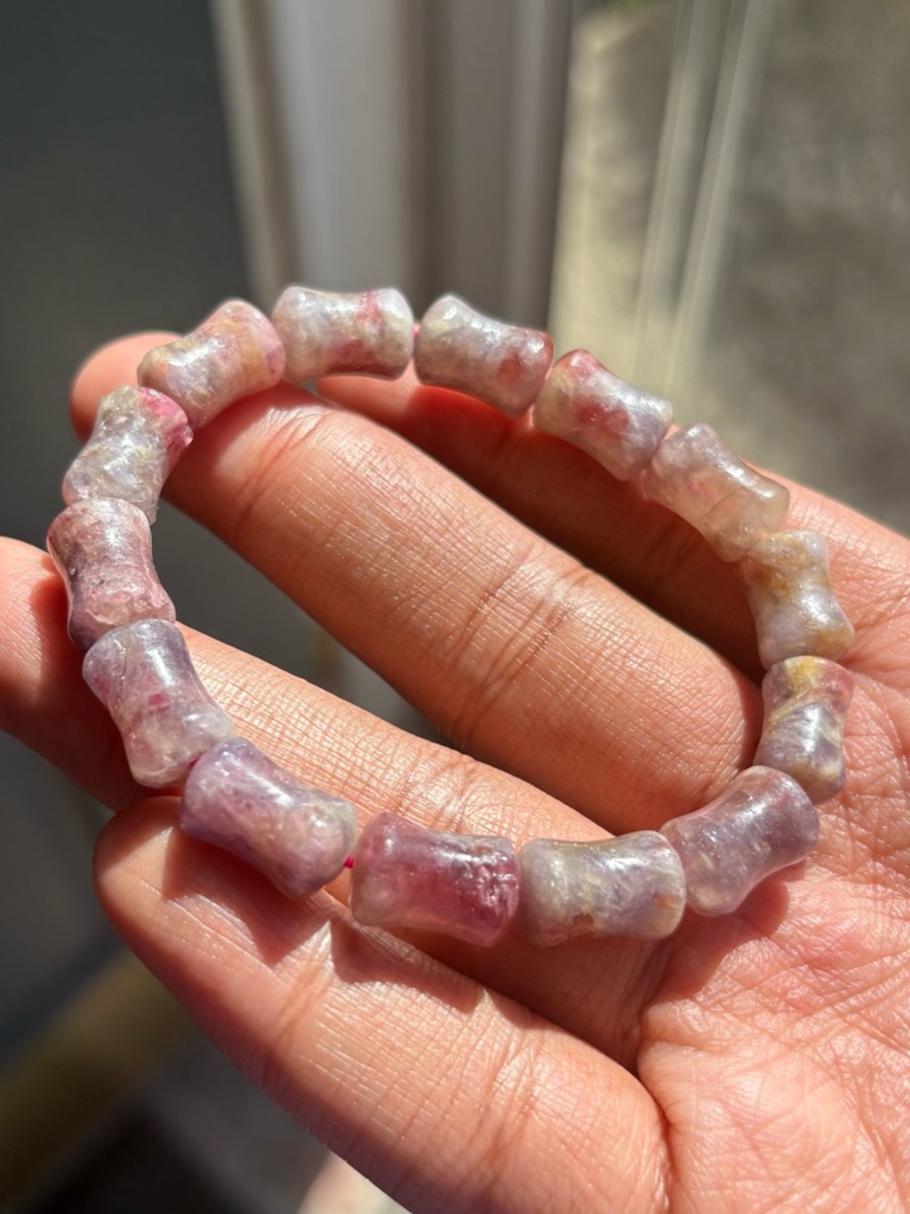 Unicorn Tourmaline Bamboo Crystal Bracelet 9.5mm - Picture 3 of 10